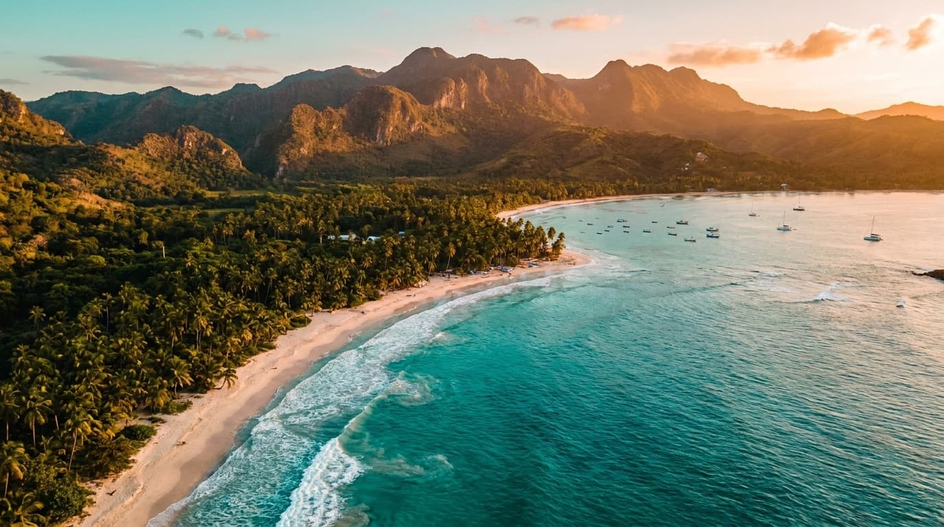 Aerial drone view of the Dominican Republic coastline